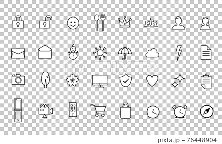 アイコン_鍵_スプーン_フォーク_ピクトグラム_ マーク_メール_封筒_天気_カート_ショッピング 76448904