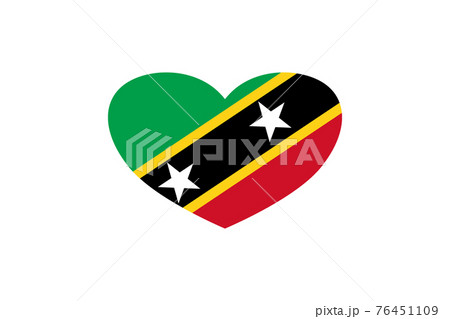 Saint Kitts and Nevis flag in the heart shape. Isolated on a white background. 76451109