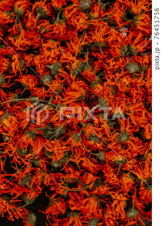 Medicinal herbal dried plants marigold, orange calendula. 76451756