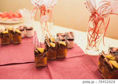 Sweet pastries desserts. Dinner Catering. Concept wedding birthday Sweet pastries desserts. Dinner Catering. Concept wedding birthday 76452029