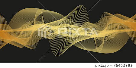 Waving Golden Digital Sound Wave on Black Background,technology and earthquake wave diagram concept,design for music studio and science,Vector Illustration. 76453393