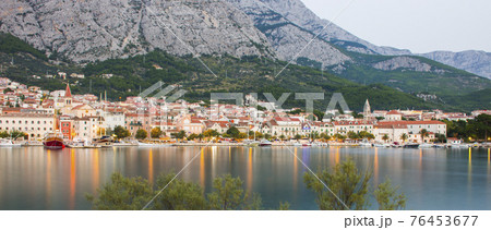 Panoramic view of Makarska and Adriatic Sea - Makarska, Dalmatia, Croatia Panoramic view of Makarska and Adriatic Sea - Makarska, Dalmatia, Croatia 76453677