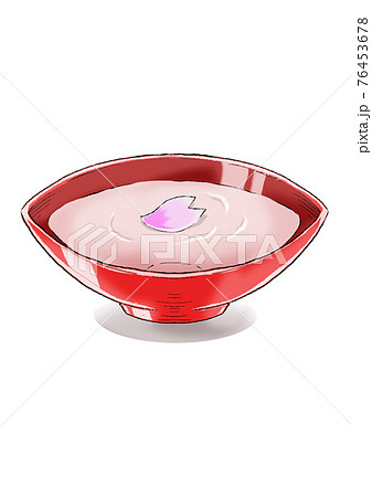お花見中に盃に桜の花びらが入ったお酒のイラスト素材