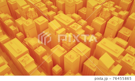 Futuristic yellow city with skyscrapers. Camera moves through abstract isometric city. 3d illustration background, 4K 76455865