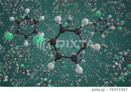 Molecule of fluorobenzene, ball-and-stick molecular model. Scientific 3d rendering Molecule of fluorobenzene, ball-and-stick molecular model. Scientific 3d rendering 76455997