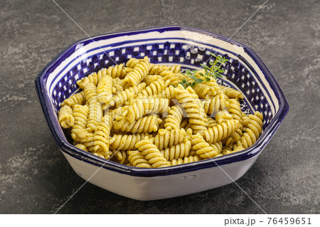 Italian pasta Fusilli with pesto Italian pasta Fusilli with pesto 76459651