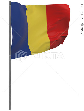 Romania flag on pole isolated 76459871