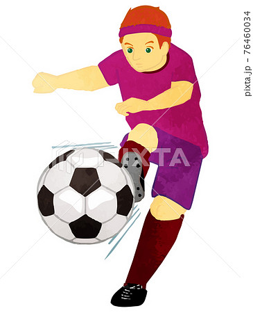 サッカー シュートを打つ赤髪の選手のイラスト素材