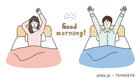 爽やかな目覚めの男性と女性のイラストレーション 76460649
