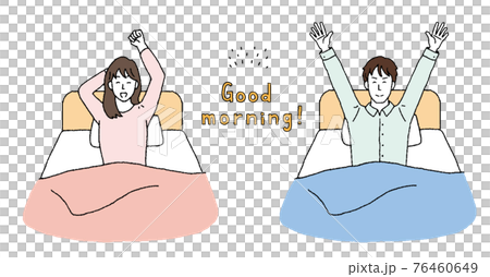 爽やかな目覚めの男性と女性のイラストレーション 76460649