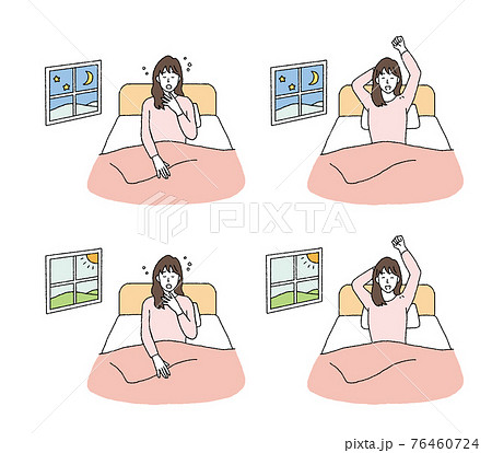 寝不足と快眠の様子の女性のイラストレーション 76460724