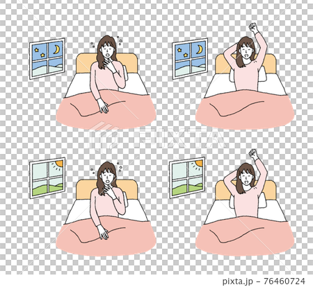 寝不足と快眠の様子の女性のイラストレーション 76460724