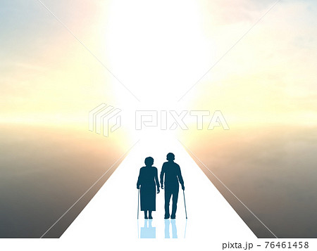 高齢者男女の未来 シルエット小 一本道 CGイラスト横 高齢者男女の未来 シルエット小 一本道 CGイラスト横 76461458