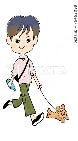 女性と犬の散歩イラストモデルのイラスト素材