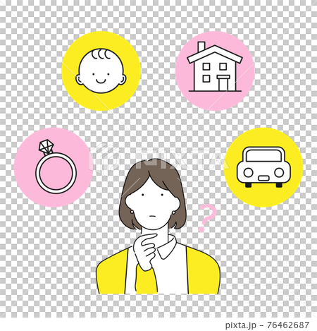 Illustration of a young woman worried about her life plan 76462687