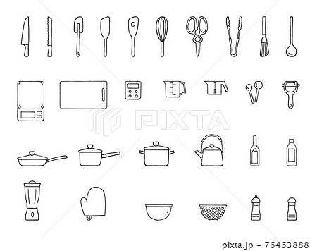 キッチンアイテムのラインアイコンセットのイラスト素材