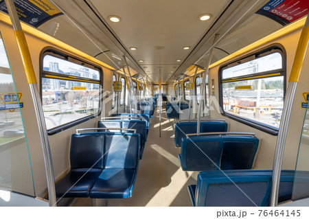 Interior of the Millennium Line SkyTrain carriage. The rapid transit system in the Metro Vancouver region of British Columbia. Canada. Interior of the Millennium Line SkyTrain carriage. The rapid transit system in the Metro Vancouver region of British Columbia. Canada. 76464145