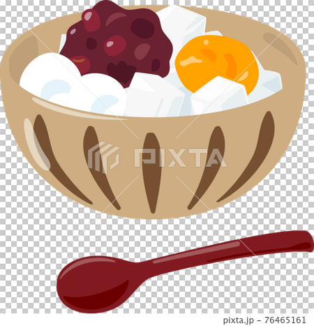鉢に盛ったあんみつとスプーン 76465161