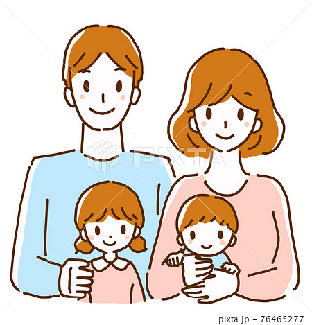 笑顔の若い4人家族の線画イラスト 76465277