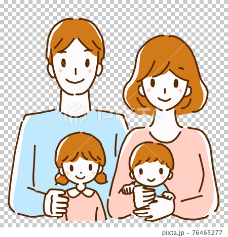 笑顔の若い4人家族の線画イラスト 76465277