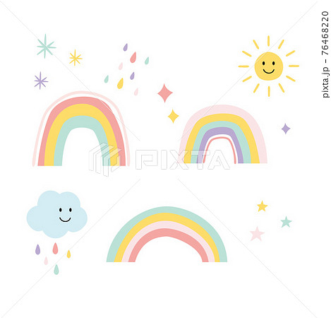 手書き風の虹と天気のイラストセットのイラスト素材 7646