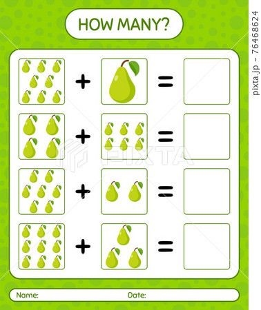 How many counting game with pear. worksheet for preschool kids, kids activity sheet, printable worksheet How many counting game with pear. worksheet for preschool kids, kids activity sheet, printable worksheet 76468624