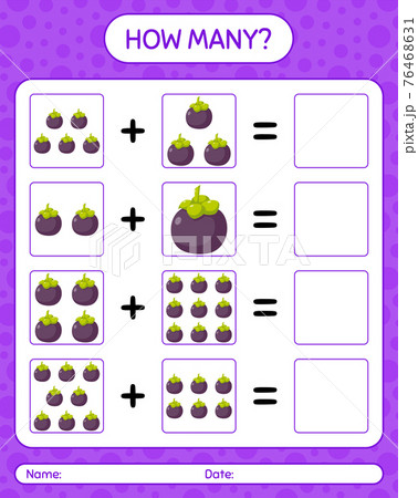 How many counting game with mangosteen. worksheet for preschool kids, kids activity sheet, printable worksheet 76468631