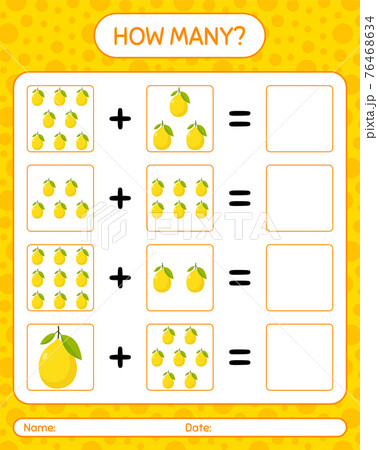 How many counting game with lemon. worksheet for preschool kids, kids activity sheet, printable worksheet 76468634