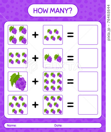 How many counting game with grape. worksheet for preschool kids, kids activity sheet, printable worksheet 76468644