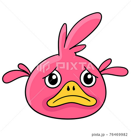 Pink Gloomy Sad Faced Cute Baby Bird Head のイラスト素材