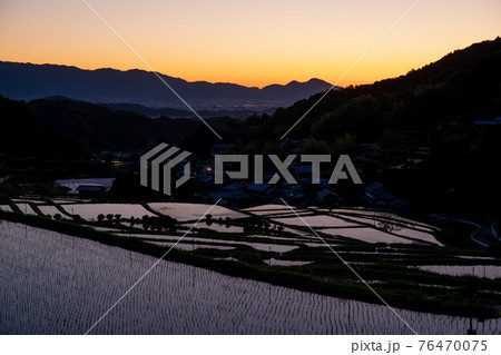 奈良県明日香村細川の夕刻の棚田を撮影 奈良県明日香村細川の夕刻の棚田を撮影 76470075