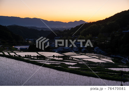 奈良県明日香村細川の夕刻の棚田を撮影 76470081