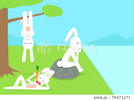 Rabbit acting in boring time, vector cartoon 76471271