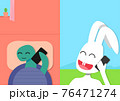 Rabbit talk with Tortoise by smart phone, vector 76471274