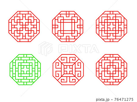 Set of Stencil Chinese octagon window frame vector 76471275