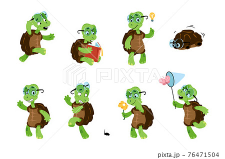 Cartoon turtle. Green child tortoise. Baby... - Stock Illustration  [76471504] - PIXTA