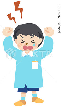 泣きながら怒る園児の男の子のイラスト素材