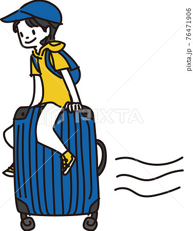 スーツケースの乗って遊ぶ子供のイラストのイラスト素材 [76471906
