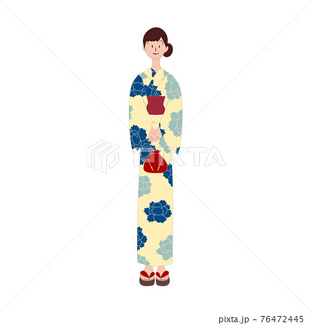 浴衣の女性 巾着のイラスト素材 浴衣の女性 巾着のイラスト素材