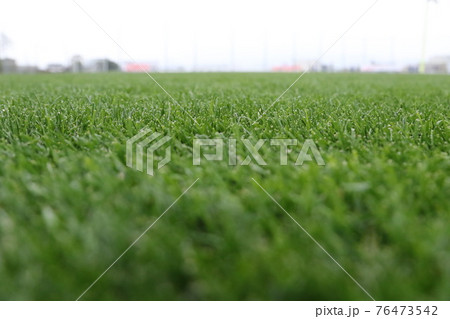 きれいな芝生のサッカーピッチとサッカーボール きれいな芝生のサッカーピッチとサッカーボール 76473542