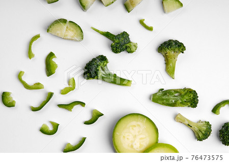 Handmade frozen semi-finished vegetable preparation. Chopped vegetables for quick cooking. The vegan diet Handmade frozen semi-finished vegetable preparation. Chopped vegetables for quick cooking. The vegan diet 76473575
