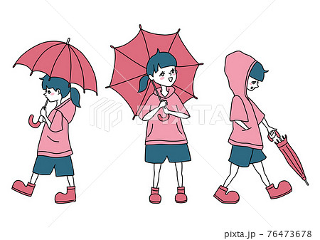 傘をさす女の子のイラストセットのイラスト素材