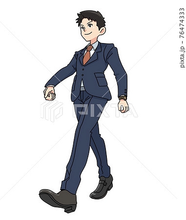 堂々と歩くスーツ姿の男性のイラスト素材