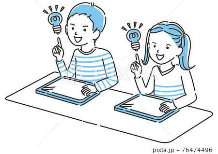 線画人物アイコン 男の子女の子 ペンタブレット ひらめくのイラスト素材