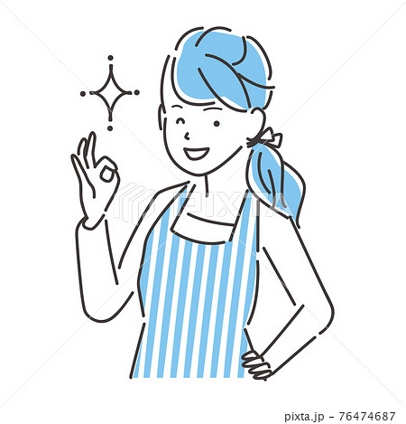 線画人物アイコン　エプロンの女性OKポーズ 76474687