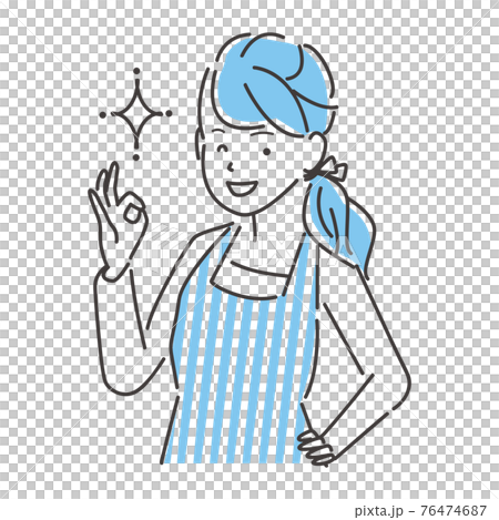 在圍裙的線描人像婦女好姿勢 76474687