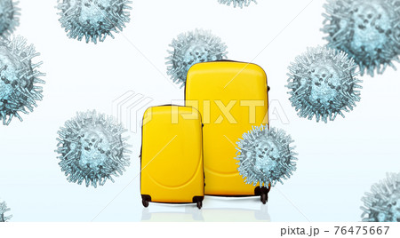 Coronavirus germs over couple of yellow suitcases Coronavirus germs over couple of yellow suitcases 76475667