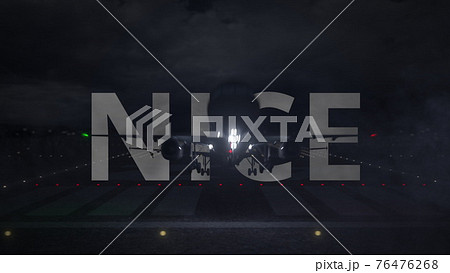 Commercial plane taking off from the airport runway and NICE text, 3d rendering 76476268