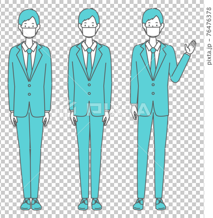 まっすぐ立つ・案内する マスクを着けたスーツの男性 まっすぐ立つ・案内する マスクを着けたスーツの男性 76476378