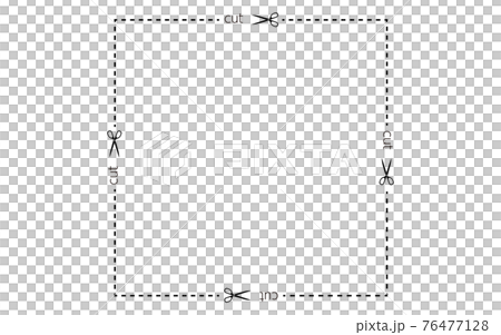 ハサミとカットの文字入りの切り取り線 76477128